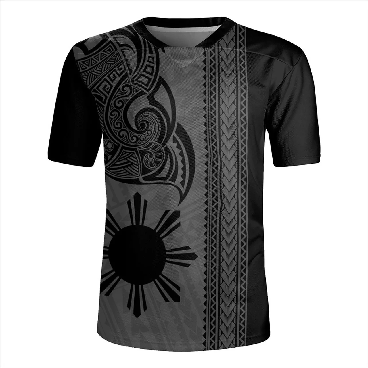

3D Polynesian Philippines Filipinos Rugby-Jersey Printed V-Neck T Shirt Pride To Be Filipinos Graphic V Neck T-shirts Tee Shirts