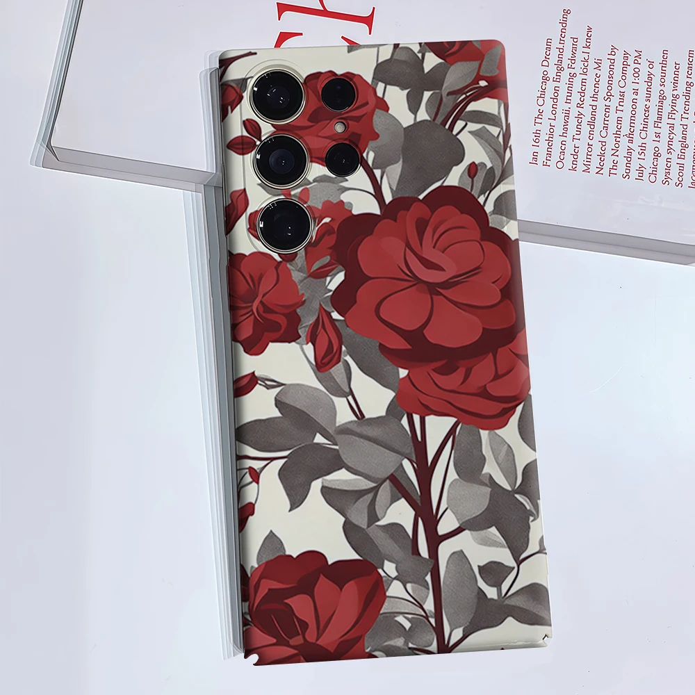 Vintage Red Rose Phone Case for Samsung Galaxy S26 S25 Ultra S24 S23 Ultra Plus Glossy Double-layer Back Cover