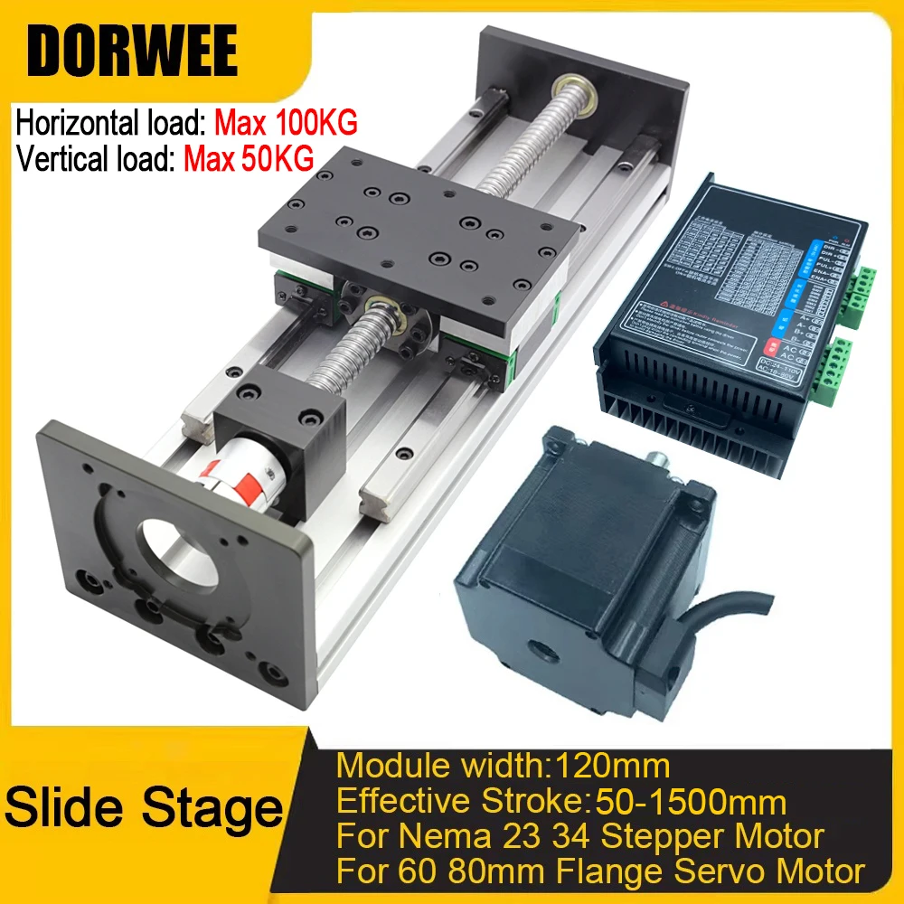 

XYZ Axis Slide Stage Double Linear Rail BallScrew1605 1610 For Nema 23 34 Stepper Motor 60 80mm Flange Servo Motor Maxload 100KG