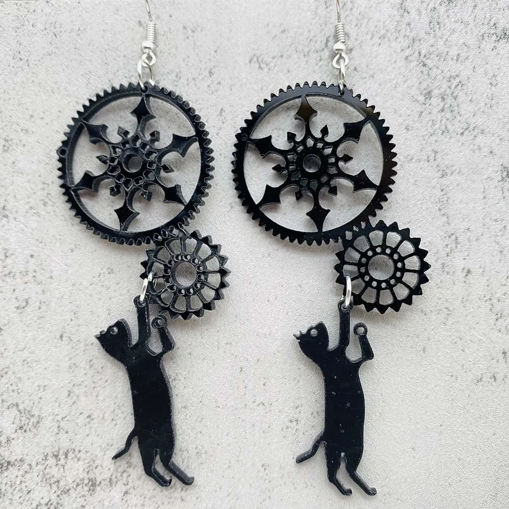 Pendientes acrílicos creativos de dibujos animados, Gato Negro, engranaje de corte, gato, amor, Luna, gato, regalo personalizado, nuevo