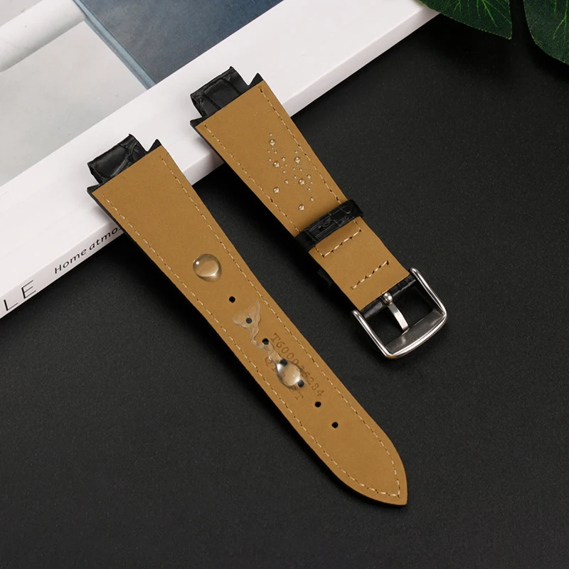 For Tissot 1853 T60 Strap Belt T60.1.513 Women Bracelet Convex End Watch Strap 24x14mm Cowhide Leather Watch band accessories