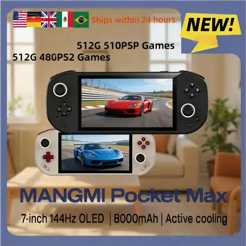 MANGMI Pocket Max Handheld Game Console 7" 144Hz OLED  Snapdragon 865 8GB RAM 128GB ROM 8000mAh Android Gaming Player PS2 Gift