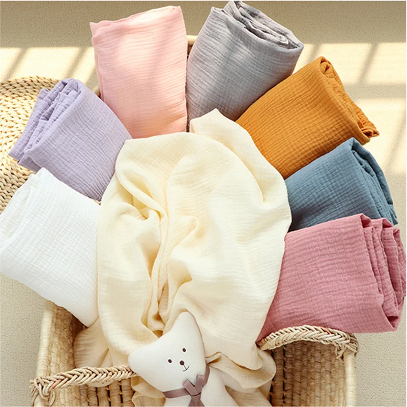 

120*120cm Kids Organic Muslin Soft Cotton Baby Blanket Solid Color Newborn Blankets Gauze Infant Swaddle Wrap Bath Towel