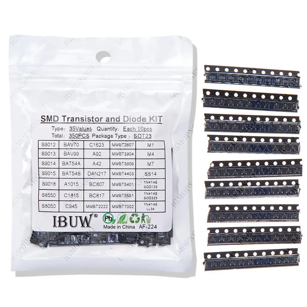 35values*10PCS=350PCS SMD SMT Transistor and Diode Assortment Kit