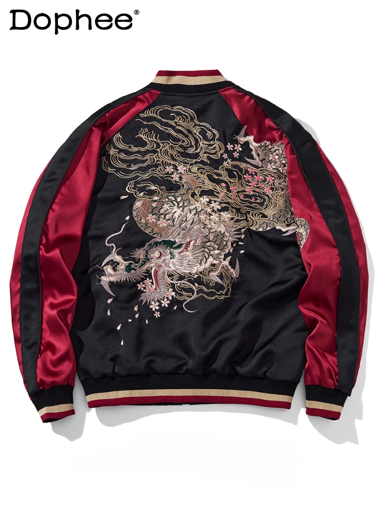

2025 New Spring and Autumn Jackets Men's Yokosuka Dragon Embroidery Contrast Color Coats Chinese Style Retro Baseball Clothes
