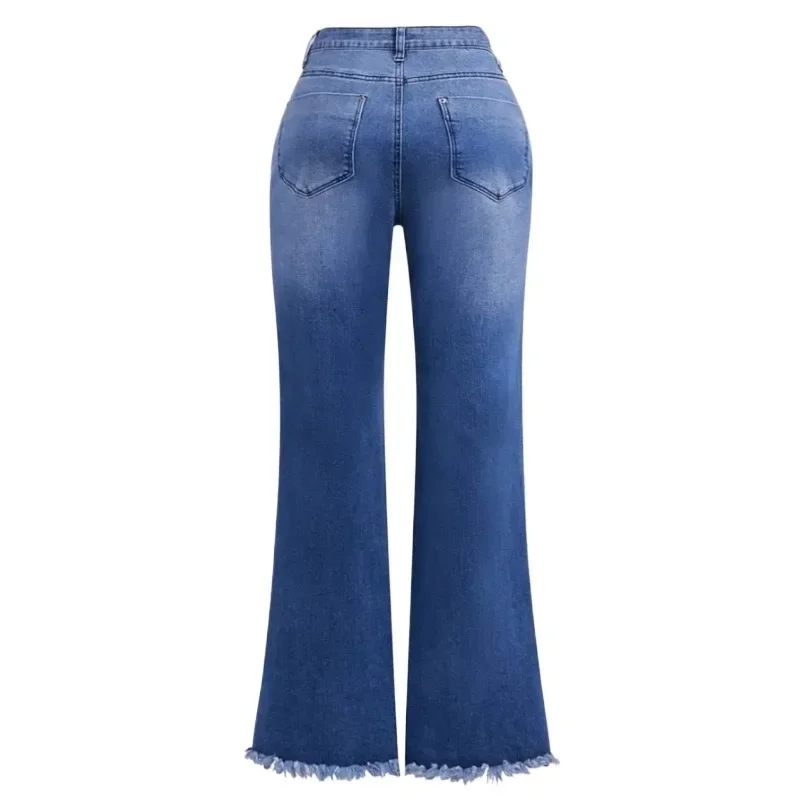 Jean évasé très extensible pour femme – Pantalon en jean à fond cloche avec détails brodés, pantalon confortable à taille élastique