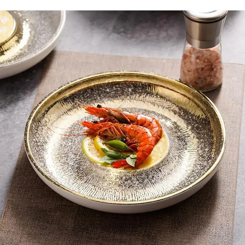 Circular Ceramic Dinner Plate Thick Soup Salad Dessert Plates Sushi Restaurant Specialty Tableware