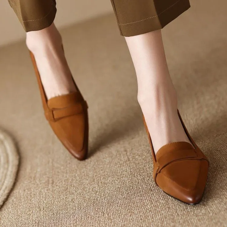 

Spring and Fall 2024 New Loafers Pointy French Retro Mid-heel Chunkheel Single Women's Commuter Loafers Womens Shoes