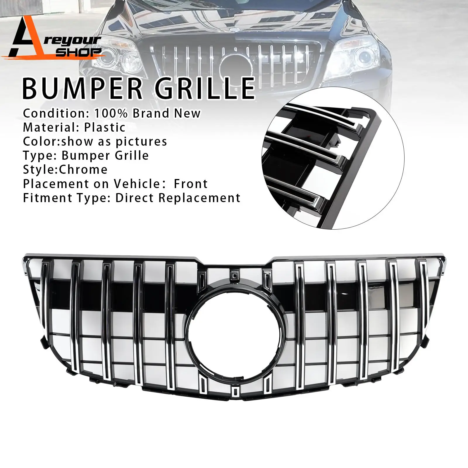 

Front Grille Grill Mesh Chrome for Mercedes Benz GLK X204 2013 2014 2015 GT