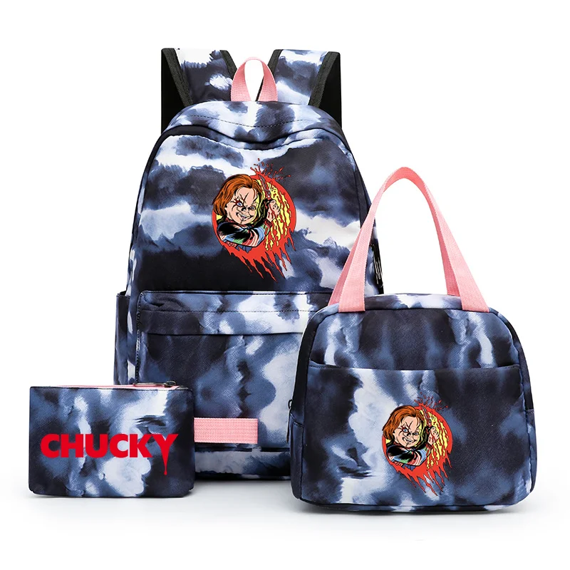 

3pcs Child's Play Chucky Colorful Backpack with Lunch Bag Rucksack Casual School Bags Boys Girls Women Student Teenagers Sets