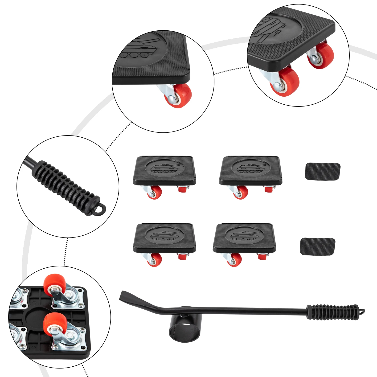 Möbelrollen-Möbeltransportrollen-Set mit 4 Stück beweglichen Schiebern, schwere Schaltwerkzeuge, max. für 400 kg, 360 Grad drehbar