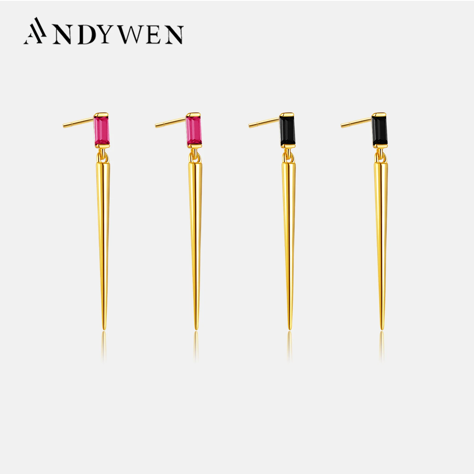 ANDYWEN 925 Sterling Silver Clear Purple Zircon Drop Earring Piercing Long Slim Spike Pendientes Women 2023 Rock Punk Jewelry