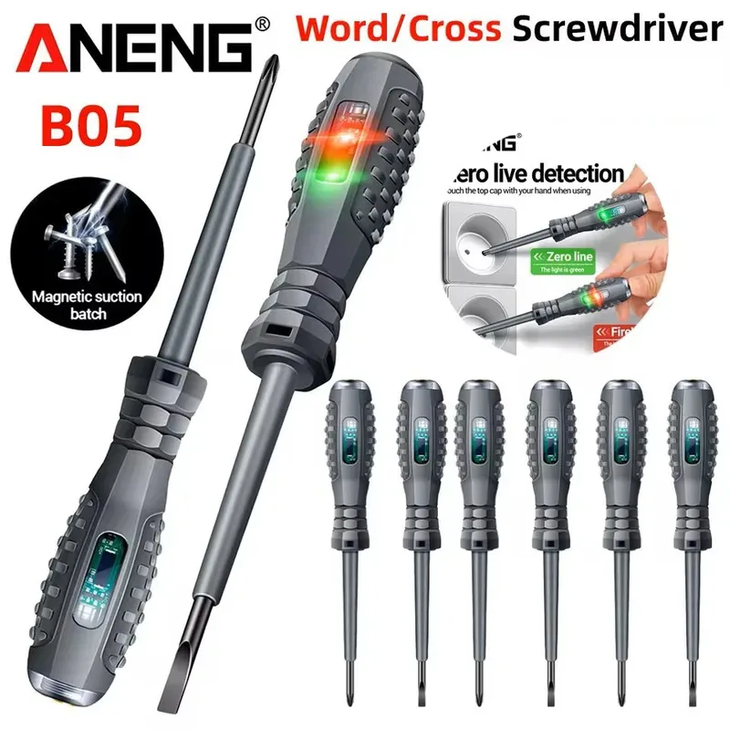ANENG Highlighted Colored Light Electrical Tester Pen, Flat-Head Cross-Head Screwdriver, Wire Break Detection