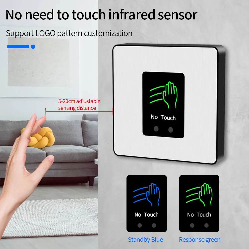 Touchless Porta Release Switch, Access Control System Opener, Bloqueio Eletrônico, IR Sem Contato, Nenhum Toque Botão De Saída, 12V, 24V