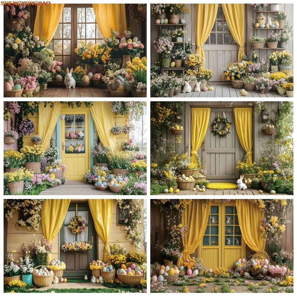 Spring Garden Happy Easter Day Photography Backdrops Props Fence Rabbits Butterfly Eggs Flowers Photo Studio Background VB-01