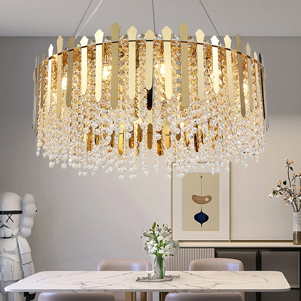 

Modern Dining Room Lustre Oval Steel Led Pendant Lights K9 Crystal Cord Hanging Lamp Modern Luxury Led Lighting Fixtures