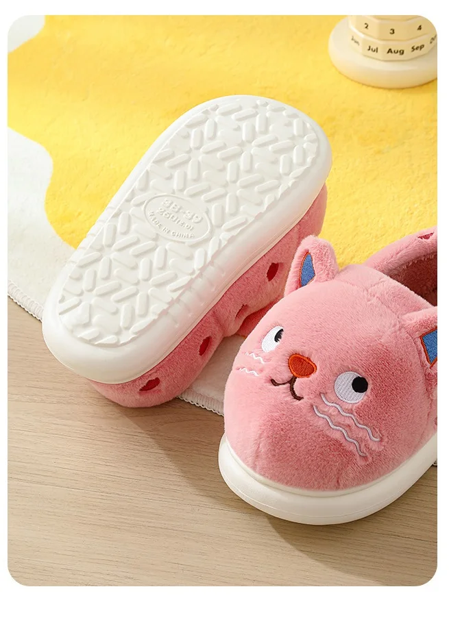 Winterwarme, geschlossene Katzenpantoffeln für Damen, verspielte, seitlich gefleckte, flauschige Loafer, flauschige Hausschuhe für Damen, Plüschpantoffeln. – Detail 7