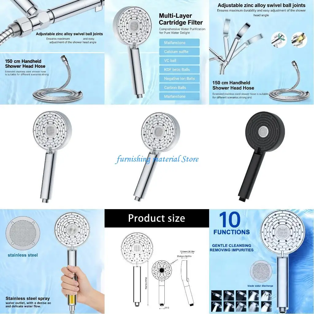 

Y5GD Plastic Construction Shower Head 10 Functions Pressure for Home Use