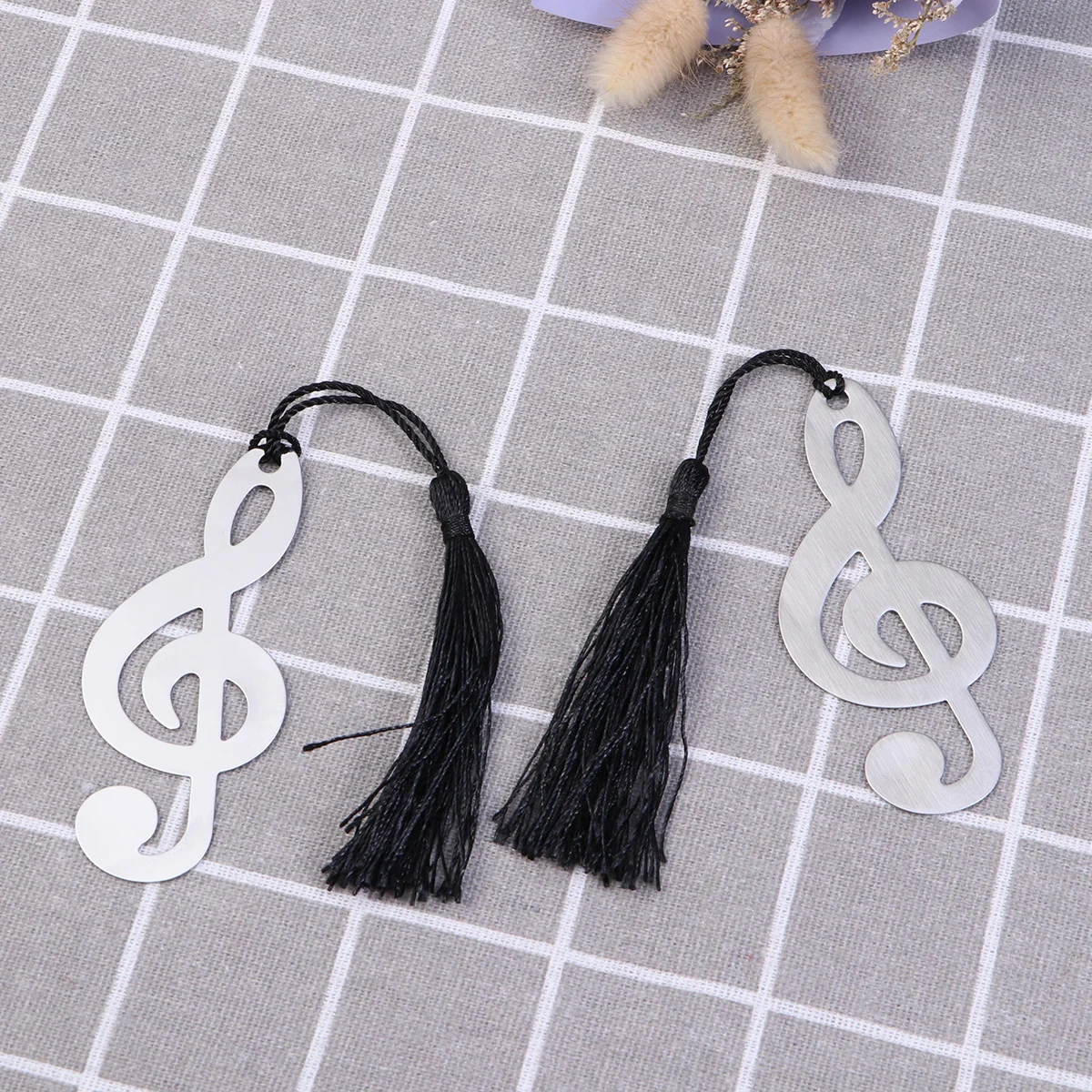 10pcs Stainless Steel Page Marker Musical Note Bookmark with Black Tassel Graduation Gifts (Silver) metal bookmarks