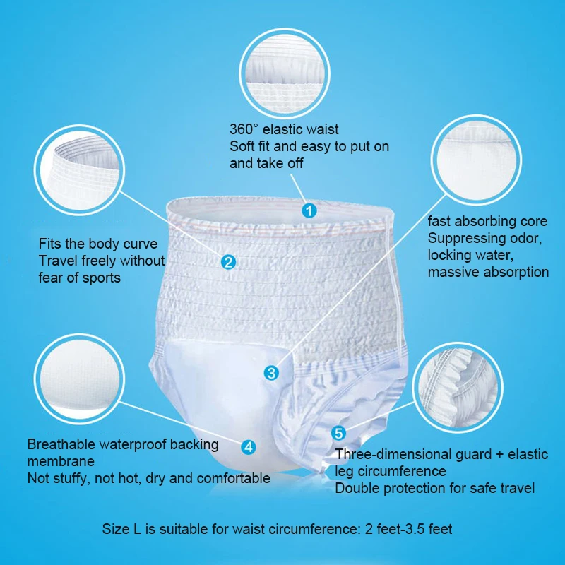 15Pcs/Set Disposable Adult Diaper Elderly Pregnant Strong Absorption Sanitary Pants