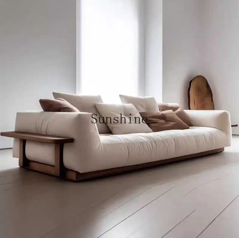 New Chinese-style wabi-sabi wind small apartment soft bag fabric sofa solid wood single double