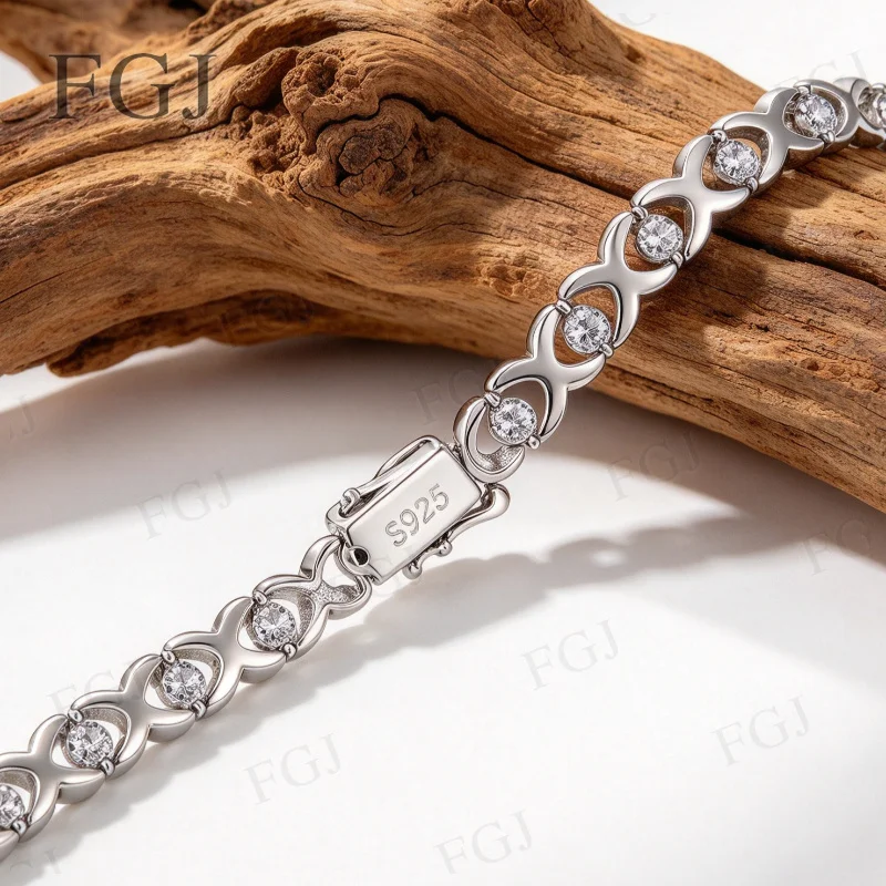 Damen Moissanit-Armband 925 Sterling Silber Infinity-Link-Design Armband Feiner Schmuck Geschenk für Sie Hochzeit Geburtstag Party – Detail 9