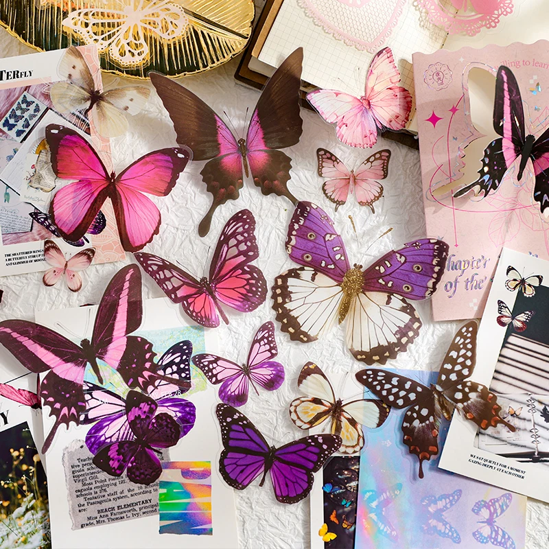 35 pcs INS Butterfly PET Stickers Cute Craft Junk Journal Collage Decorative Scrapbooking Supplies School Stationery Sticker