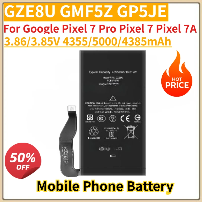 High Quality New 3.86/3.85V 4355/5000/4385mAh Mobile Phone Battery GMF5Z GZE8U GP5JE For Google Pixel 7 Pro Pixel 7 Pixel 7A