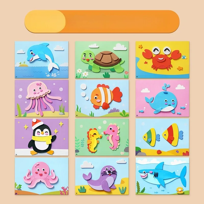 12 pz 3D Set di adesivi in schiuma EVA FAI DA TE Cartoon Animale Apprendimento Educazione Pittura Arte Aula Bambino Puzzle Handicra Crea materiale