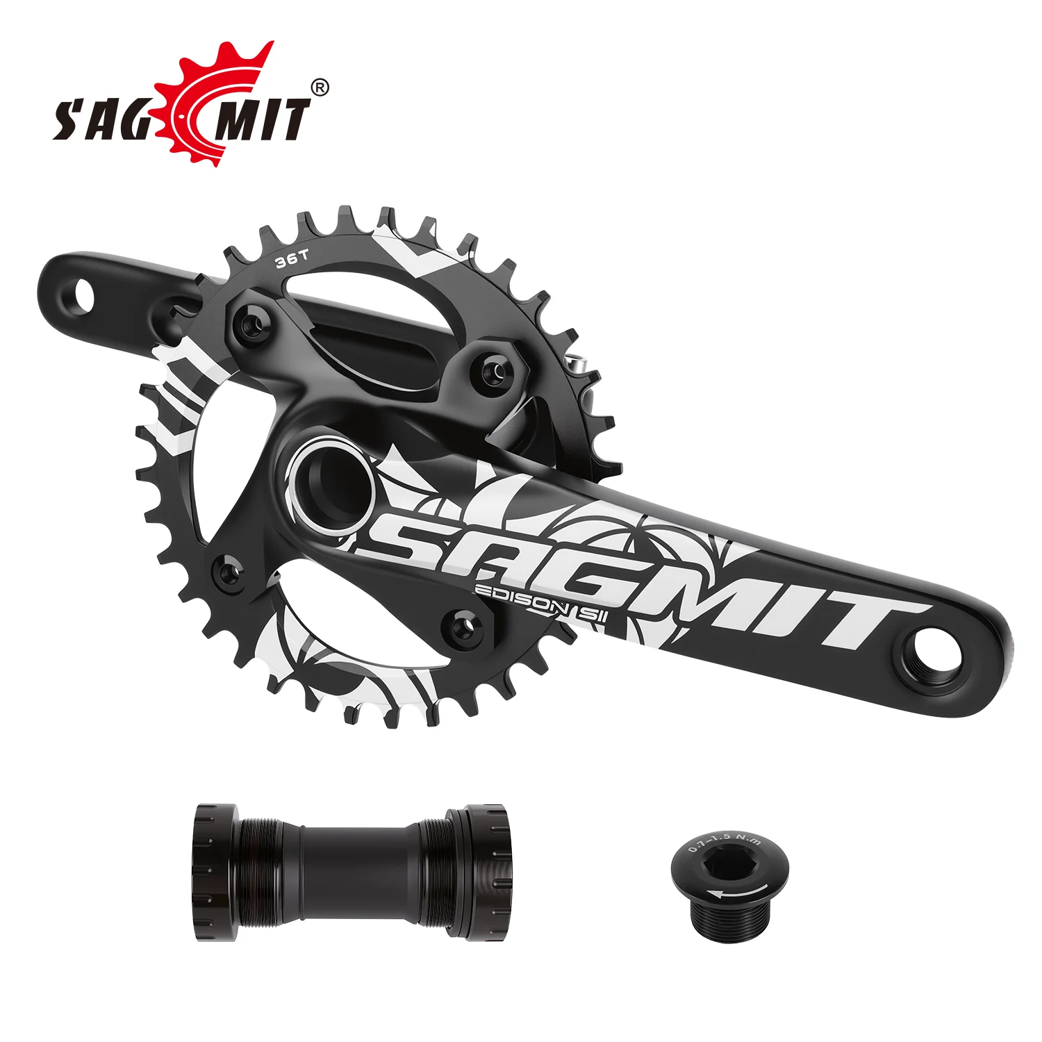 

SAGMIT MTB Bicycle Crankset 34T 36T Hollow Crank 104BCD Integrated Crank Chainring 170mm Crank Aluminum Alloy Bike Cranks