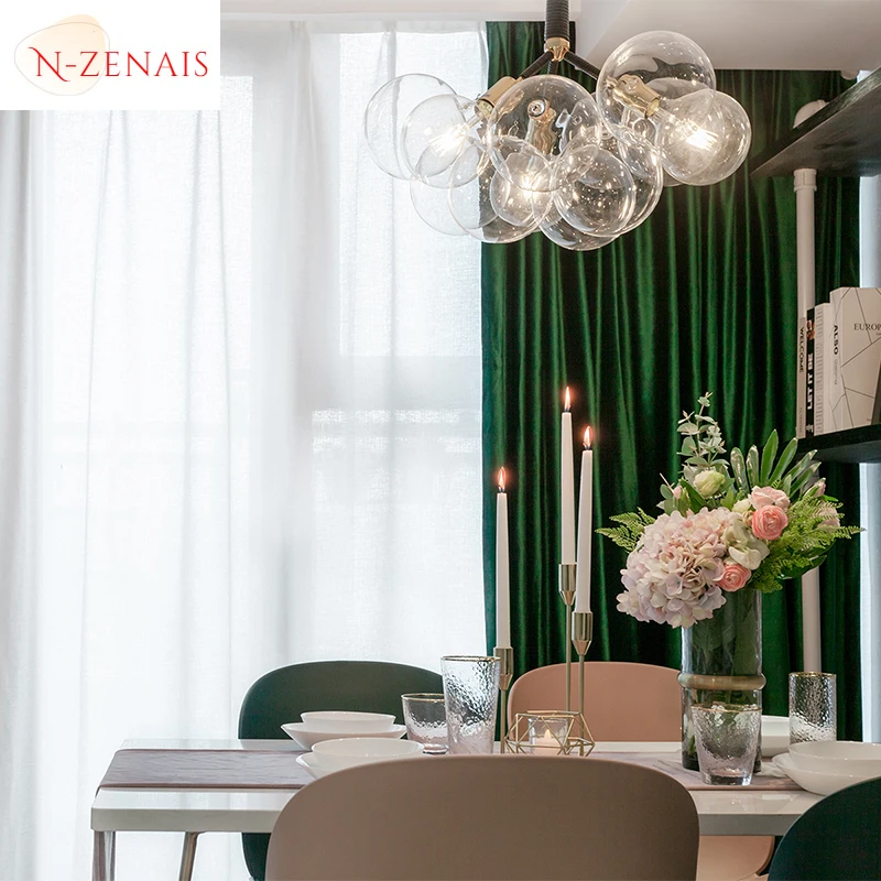 Custom  Size！！European Luxury Modern Minimalist Green Velvet Cloth Thick Blackout Curtains for Living Dining Room Bedroom Decor