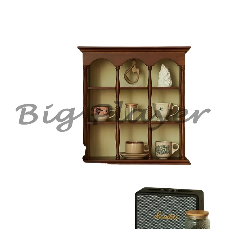 

Vintage American Wooden Cup Holder Wall-Mounted Display Rack for Collectibles Solid Wood Cup Rack for Kitchen or Bar