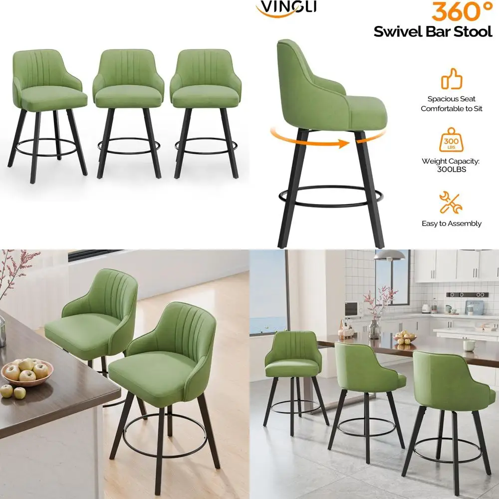 

Набор из 3 вращающихся барных стульев с льняной обивкой диаметром 26 дюймов и спинкой, кухонные стулья по высоте.