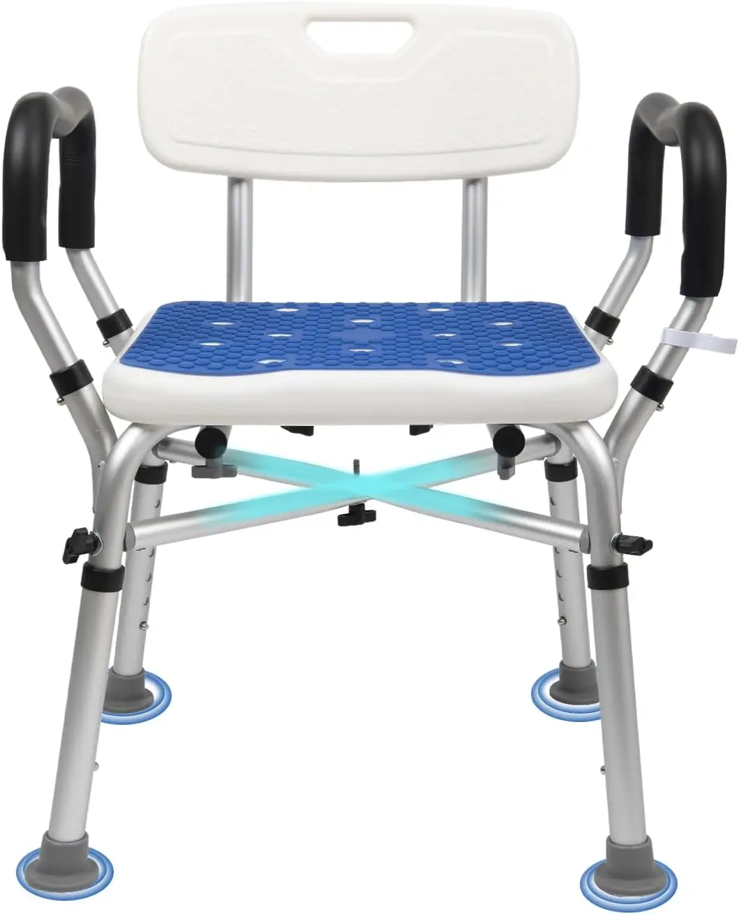

Heavy-Duty Shower Chair with Arms & Back, 6 Height Adjustments for Elderly/Disabled Adults, Blue