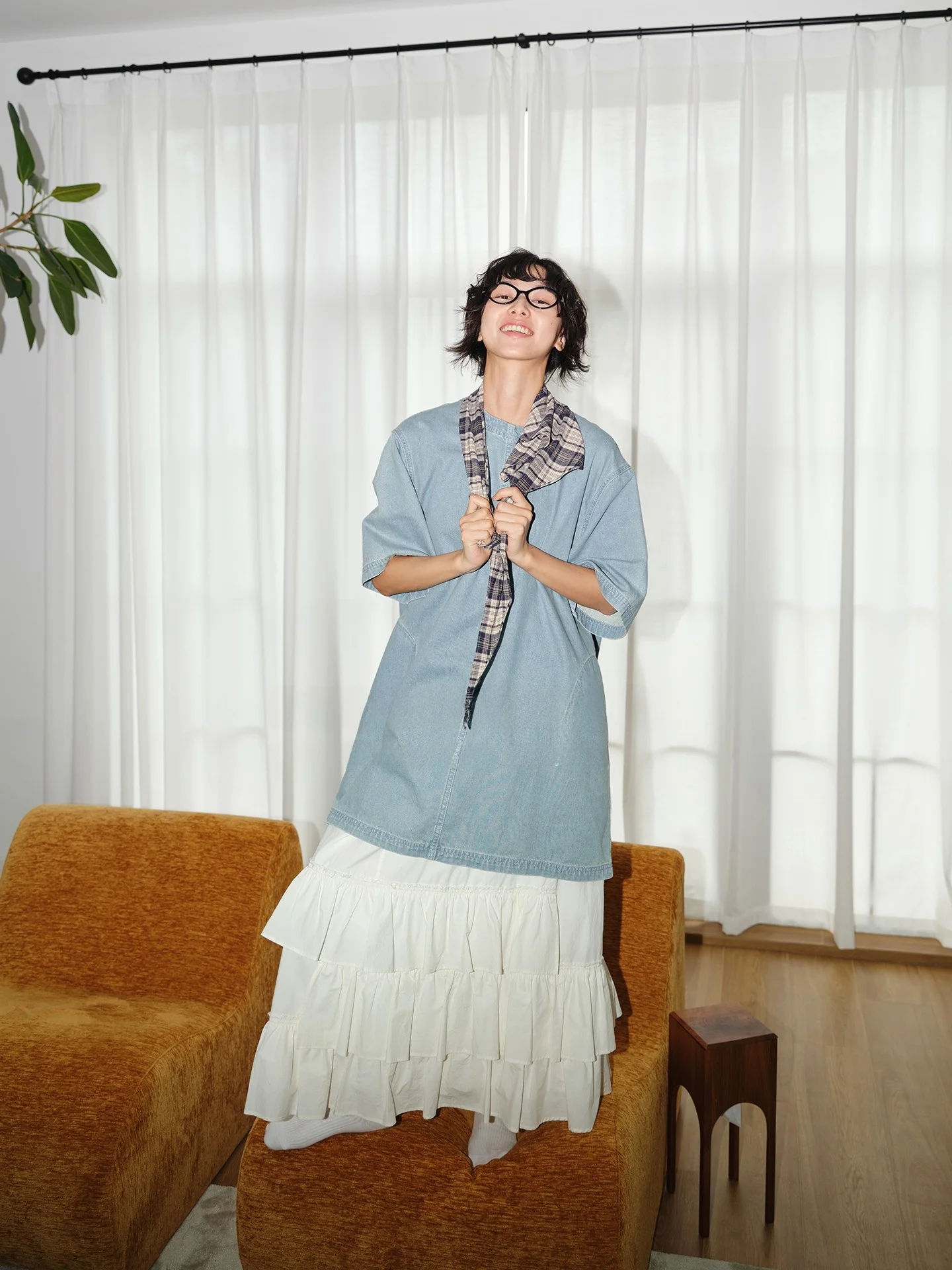 

Loose Fit Cotton T-irt Light Blue Waed ort Sve Women's Casual Top by Deer And Flng Bird 00% Cotton Comfortable Tee