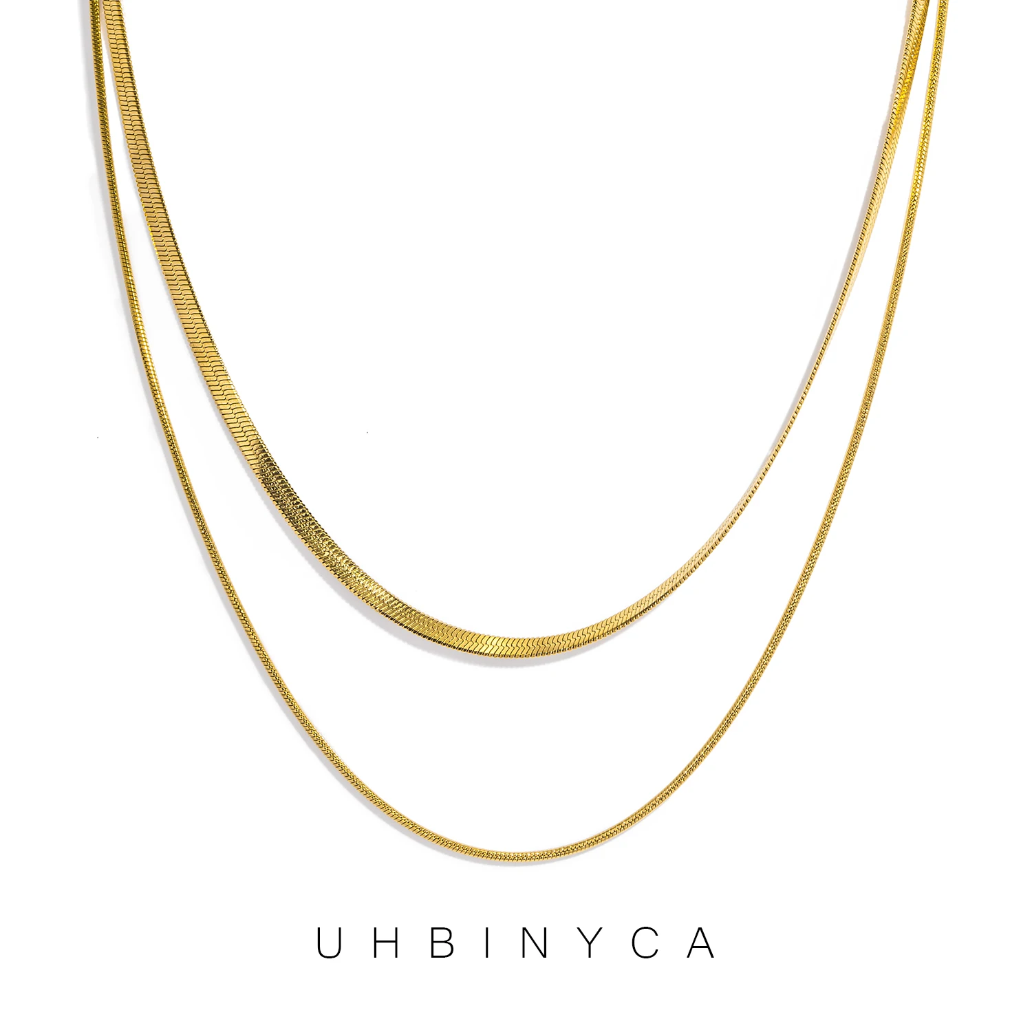 قلادة سلسلة ثعبان رقيقة من الفولاذ المقاوم للصدأ بطبقتين مقاومة للماء 18 قيراط مطلية بالذهب والمجوهرات هدية صديقة