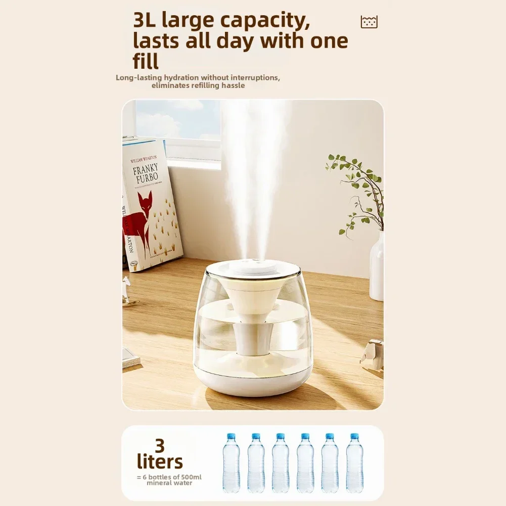 

Nighttime Routine Double Spray Humidifier 3L Tank Humidifier Silent Operation Adjustable Fog Output 3L Water Tank