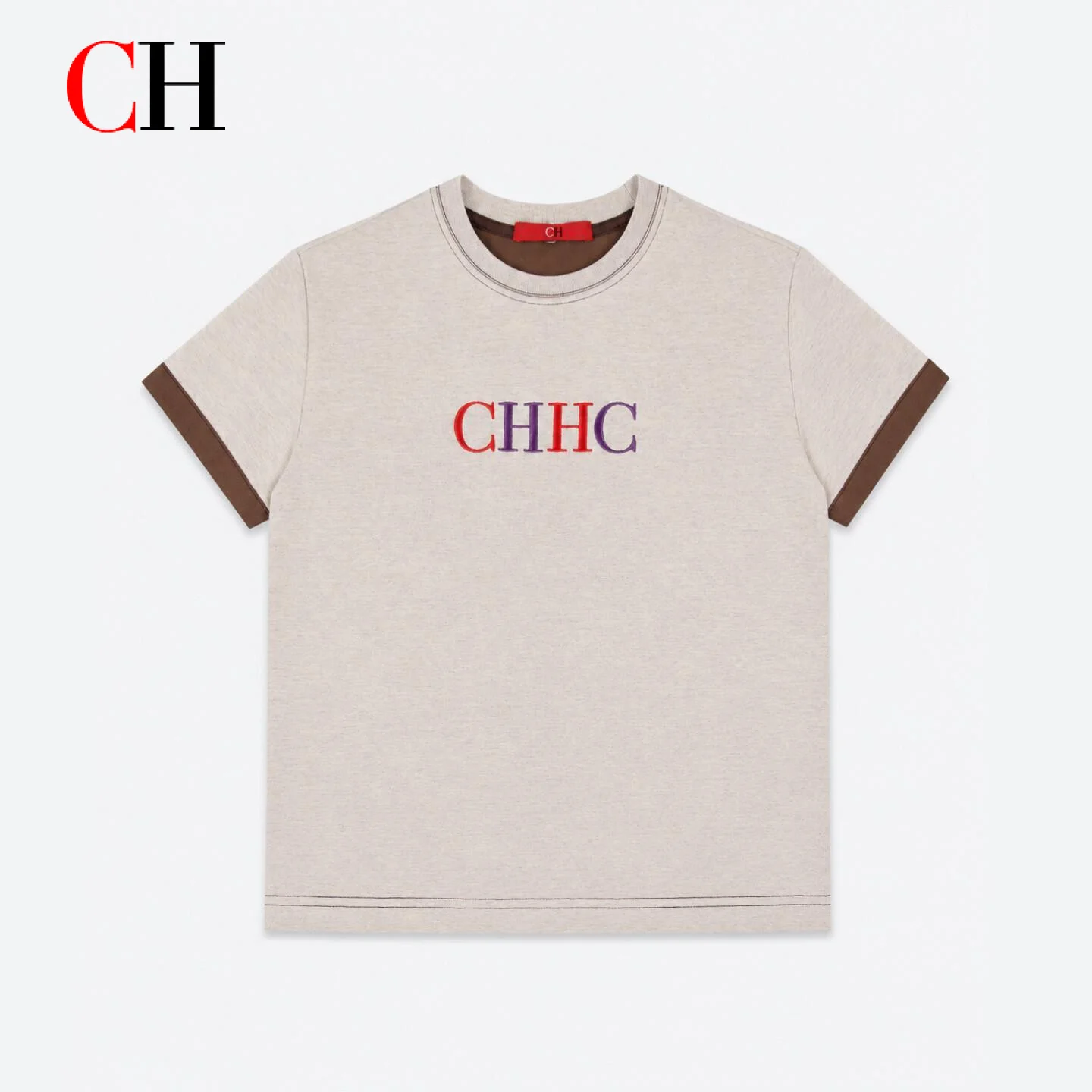 CH Girls Contrast Trim T Shirt Short Sleeve Crew Neck Letter Embroidery Casual Tee Kids Summer Top