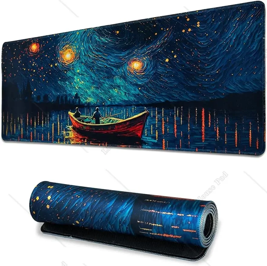 

Starry Night Gaming Mouse Pad 31.5x11.8 In Large Mousepad with Seamed Edges Non-Slip Rubber Base Waterproof Desk Mat for Office