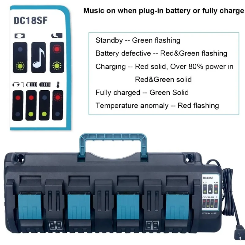 Hot DC18SF Fast Optimized Charger 4-Port For Makita 14.4V 18V Li-ion 3A Output Charger For BL1830,BL1430,DC18RD with USB port