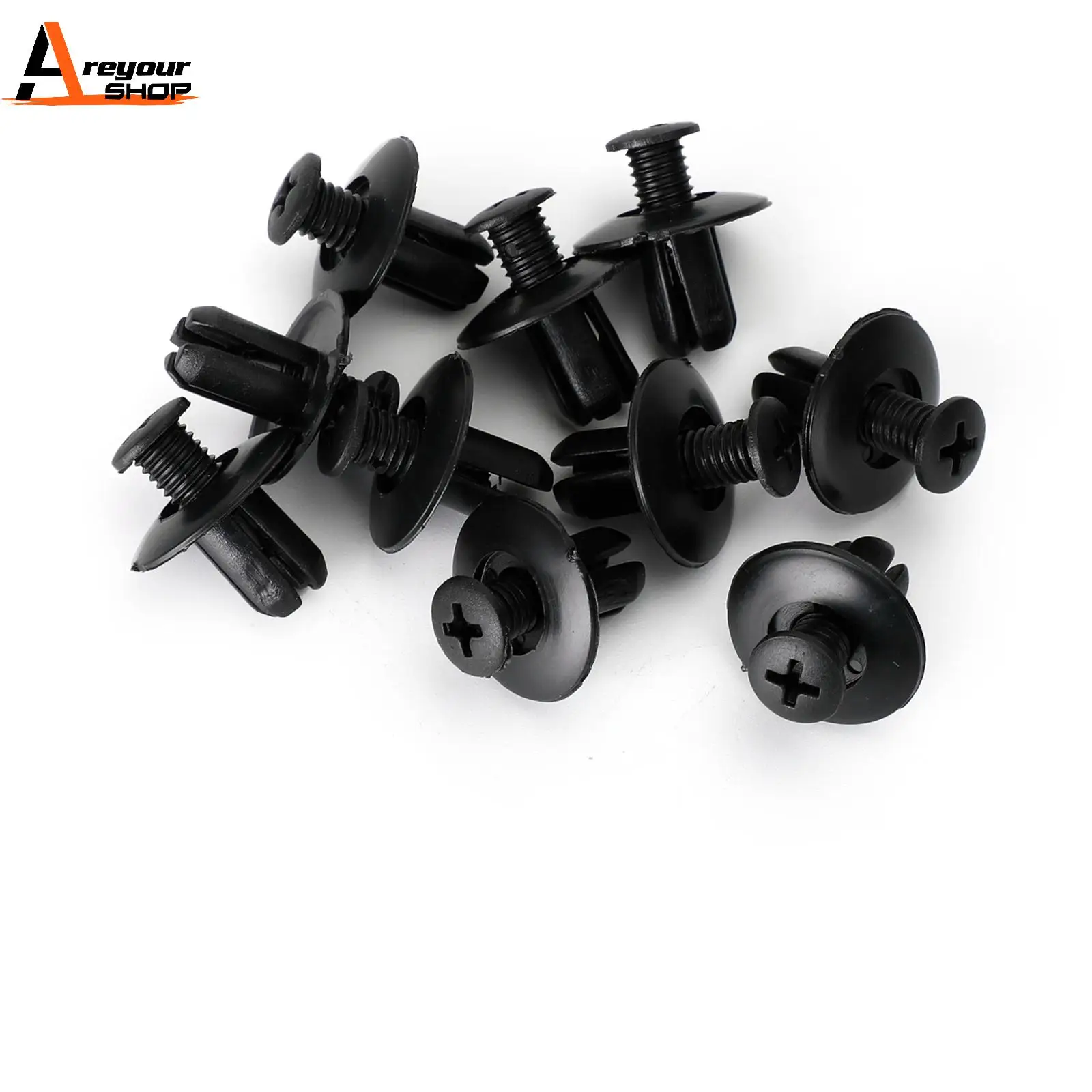 Areyourshop 10 PACK 8MM FAIRING PANEL TRIM CLIPS SCREW IN RIVETS CLIP MOTORCYCLE UNIVERSAL motor parts