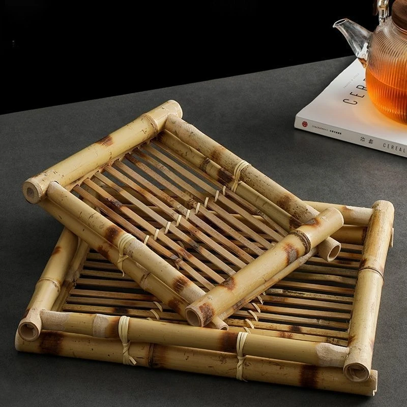 Hand Woven Bamboo Serving Tray Creative Food Plate for Yakitori Crispy Meat Roast Squab Commercial Hotel Restaurant Display