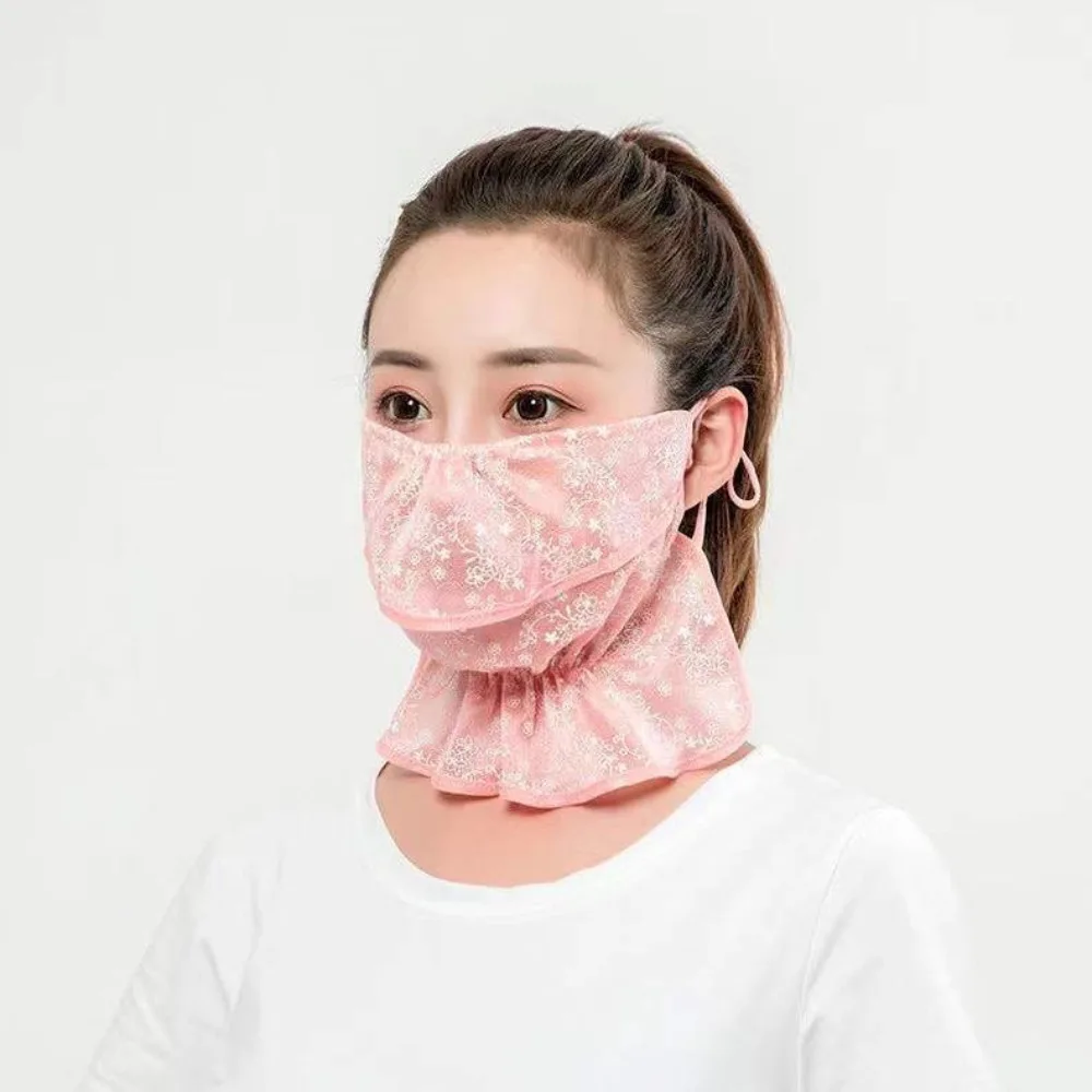 New Breathable Anti-UV Lace Sunscreen Mask Hanging Ear Scarves Mask Face Cover Scarf Cycling Scarf Face Veil Anti-sun Mask