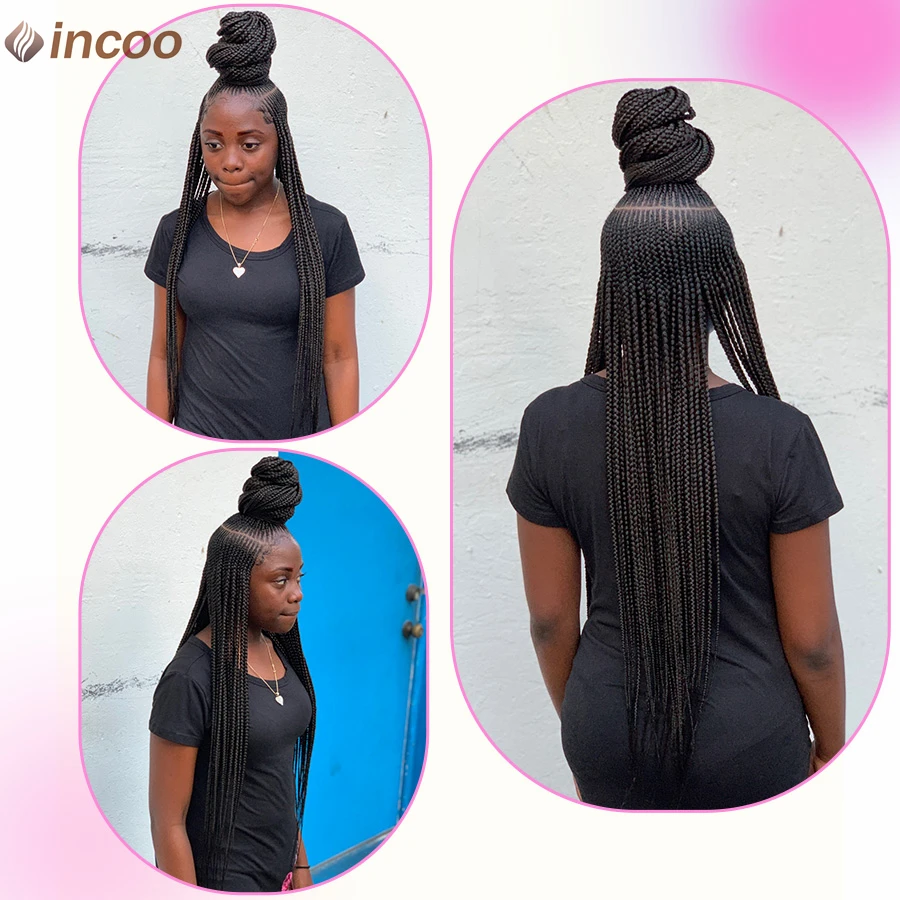 Синтетические кружевные плетеные парики Goddess для чернокожих женщин, боковая часть, косички, плетеный парик без узлов, косички с детскими волосами, 36 дюймов
