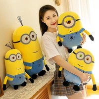 Minions Movie Periphery Yellow Plush Bob Plush Stuart Stuffed Toys In Jeans Soft Dolls Pillow Decoration Children Birthday Gift