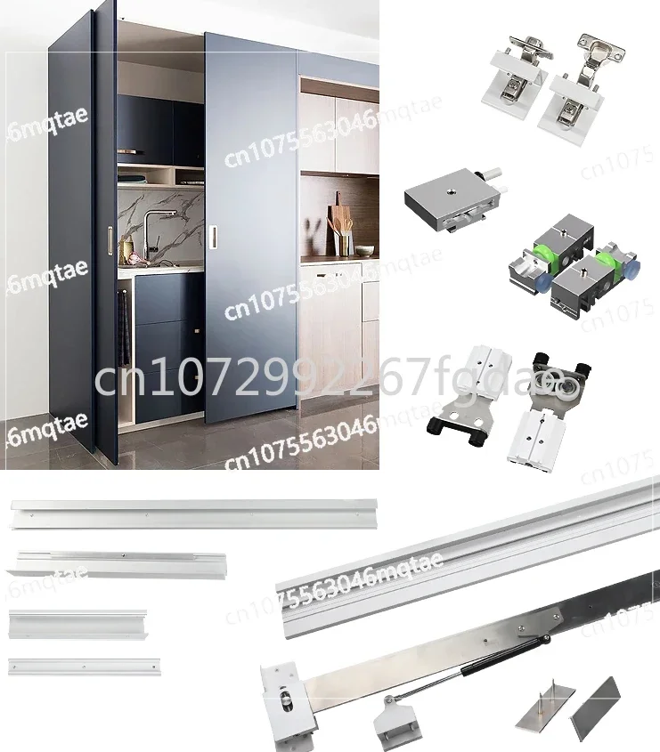 Hidden Double Fold Swing Door Slide Rail Cabinet Wardrobe Folding Door Side Pocket Butterfly Door Track Hardware Accessories