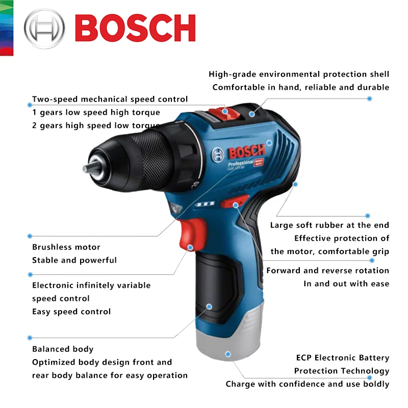 Bosch GSR 12V-30 Rechargeable Cordless drill screwdriver Multi-Function Household Brushless Drill Screwdriver Power Tools