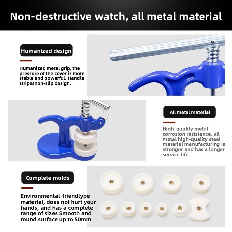 Strumento di riparazione dell'orologio Pressa per pressacavo dell'orologio Stampo per coperchio posteriore Set completo di batterie per riparazione orologi meccanici universali