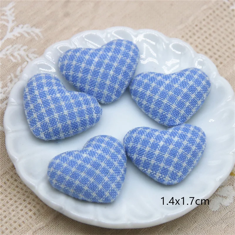 50pcs Mix Color Flatback grid Fabric Covered Heart Buttons Home Garden Crafts Cabochon Scrapbooking DIY 15mm