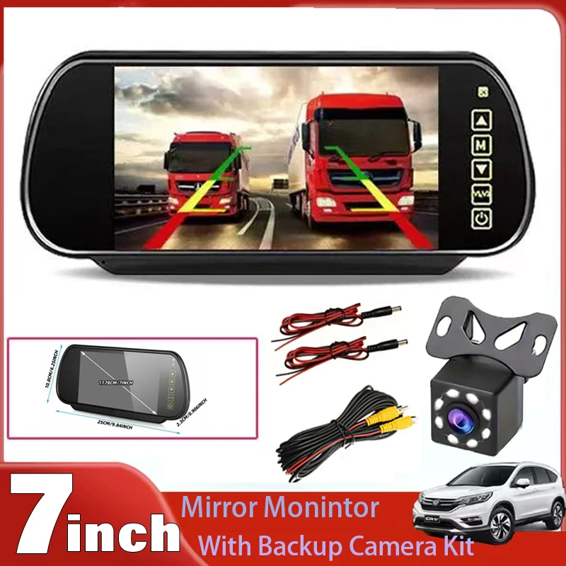 Universal 7inch Mirror Monitor And 8LED Backup Camera Set for Truck Pickup Trailer Van Bus RV - Night Vision Parking Assistant
